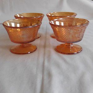 Federal Glass Normandie Bouquet Lattice Sunburst Iridescent 4 Sherbet Dish Bowl